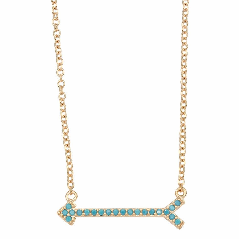 Gold Plated 925 Sterling Silver Arrow Necklace with Turquoise Stones - BGP01157GP