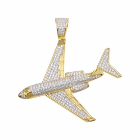 Gold Plated 925 Sterling Silver CZ Air Bus Hip Hop Pendant - SLP00211GP