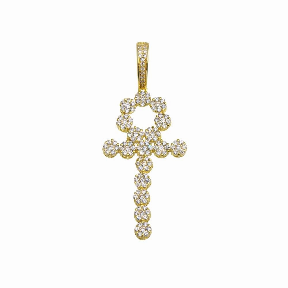 Gold Plated 925 Sterling Silver CZ Bubble Cross Hip Hop Pendant - SLP00194GP