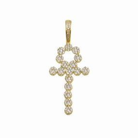 Gold Plated 925 Sterling Silver CZ Bubble Cross Hip Hop Pendant - SLP00194GP