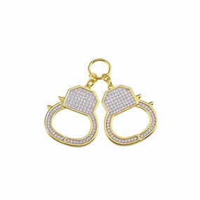 Gold Plated 925 Sterling Silver CZ Hand Cuffs Hip Hop Pendant - SLP00205GP