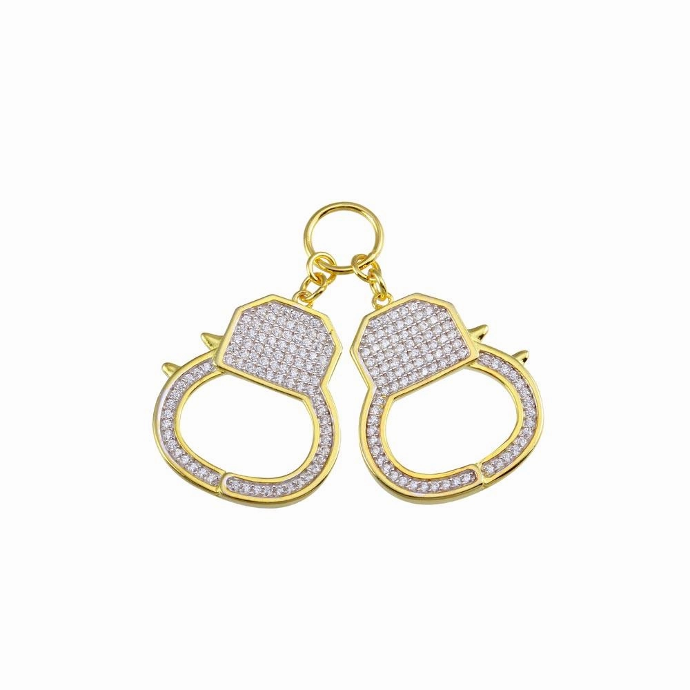 Gold Plated 925 Sterling Silver CZ Hand Cuffs Hip Hop Pendant - SLP00205GP