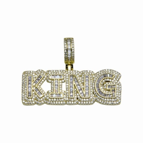 Gold Plated 925 Sterling Silver CZ KING Hip Hop Pendant - SLP00244GP