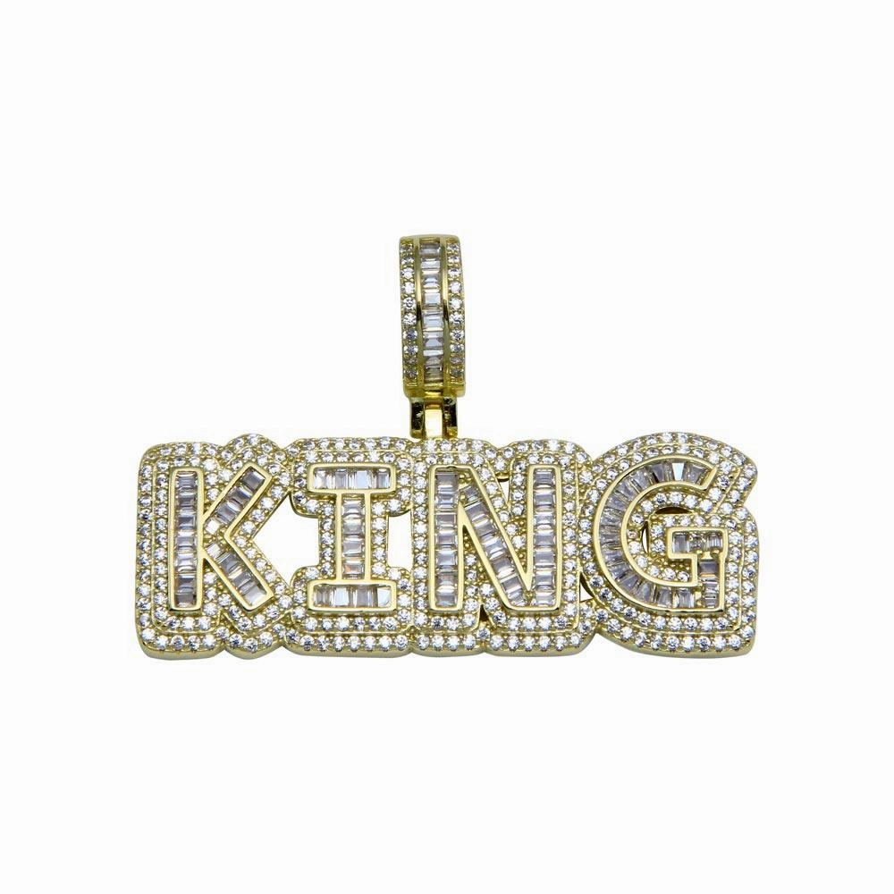 Gold Plated 925 Sterling Silver CZ KING Hip Hop Pendant - SLP00244GP