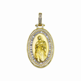 Gold Plated 925 Sterling Silver CZ Mary Hip Hop Pendant - SLP00280GP