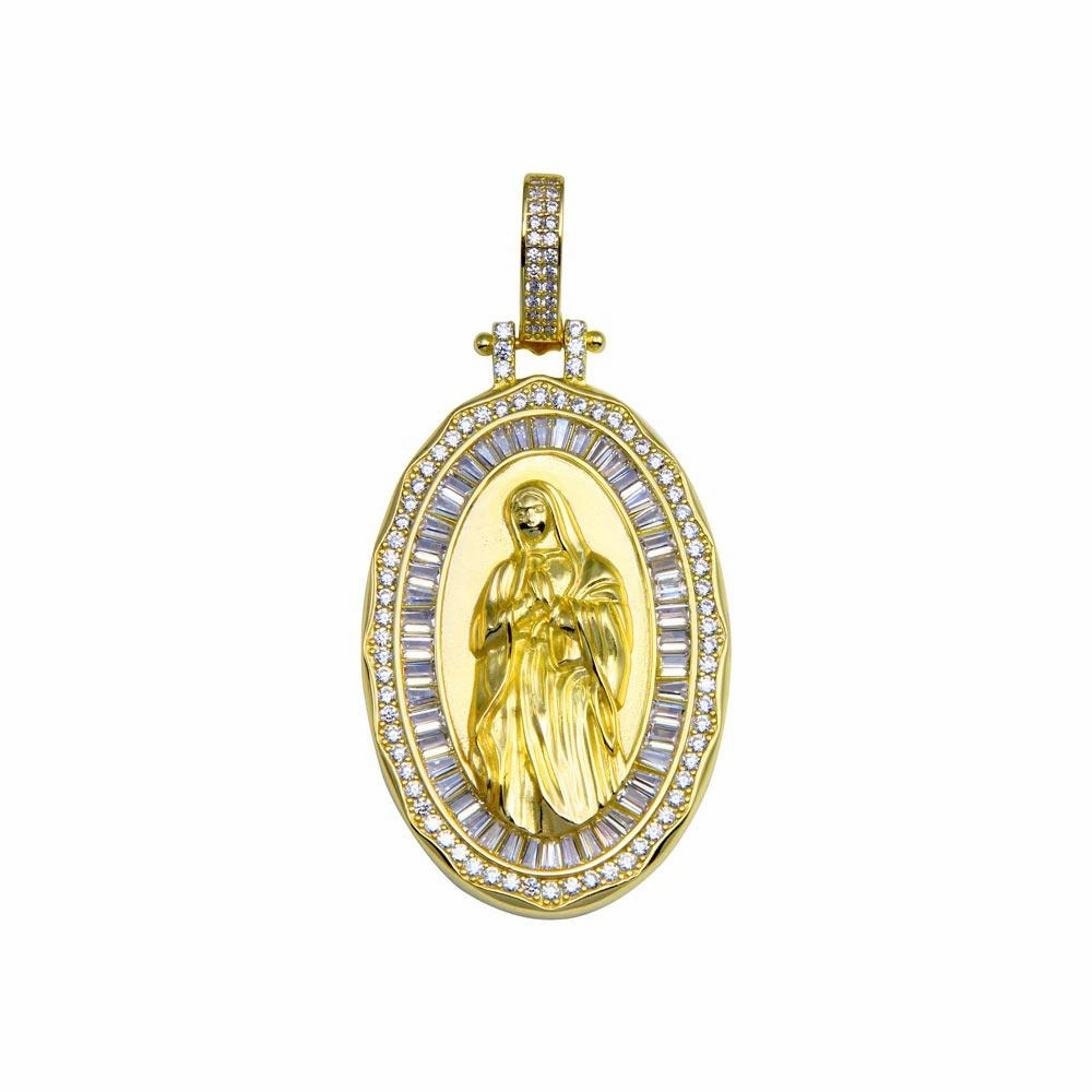 Gold Plated 925 Sterling Silver CZ Mary Hip Hop Pendant - SLP00280GP