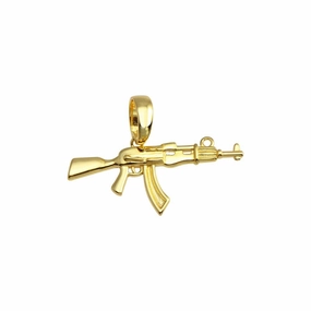 Gold Plated 925 Sterling Silver Gun Hip Hop Pendant - SLP00202GP