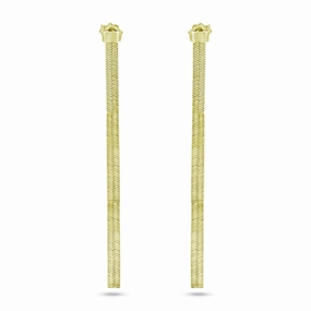 Gold Plated 925 Sterling Silver Herringbone Dangling Stud Earrings - ECE00065GP