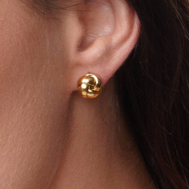 Gold Plated 925 Sterling Silver Knot Stud Earrings - ARE00024GP