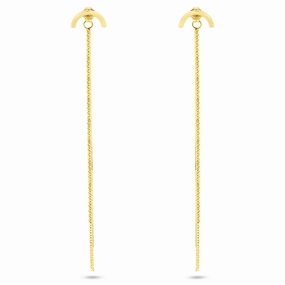 Gold Plated 925 Sterling Silver Multi Herringbone Dangling Crescent Stud Earrings - ECE00066GP