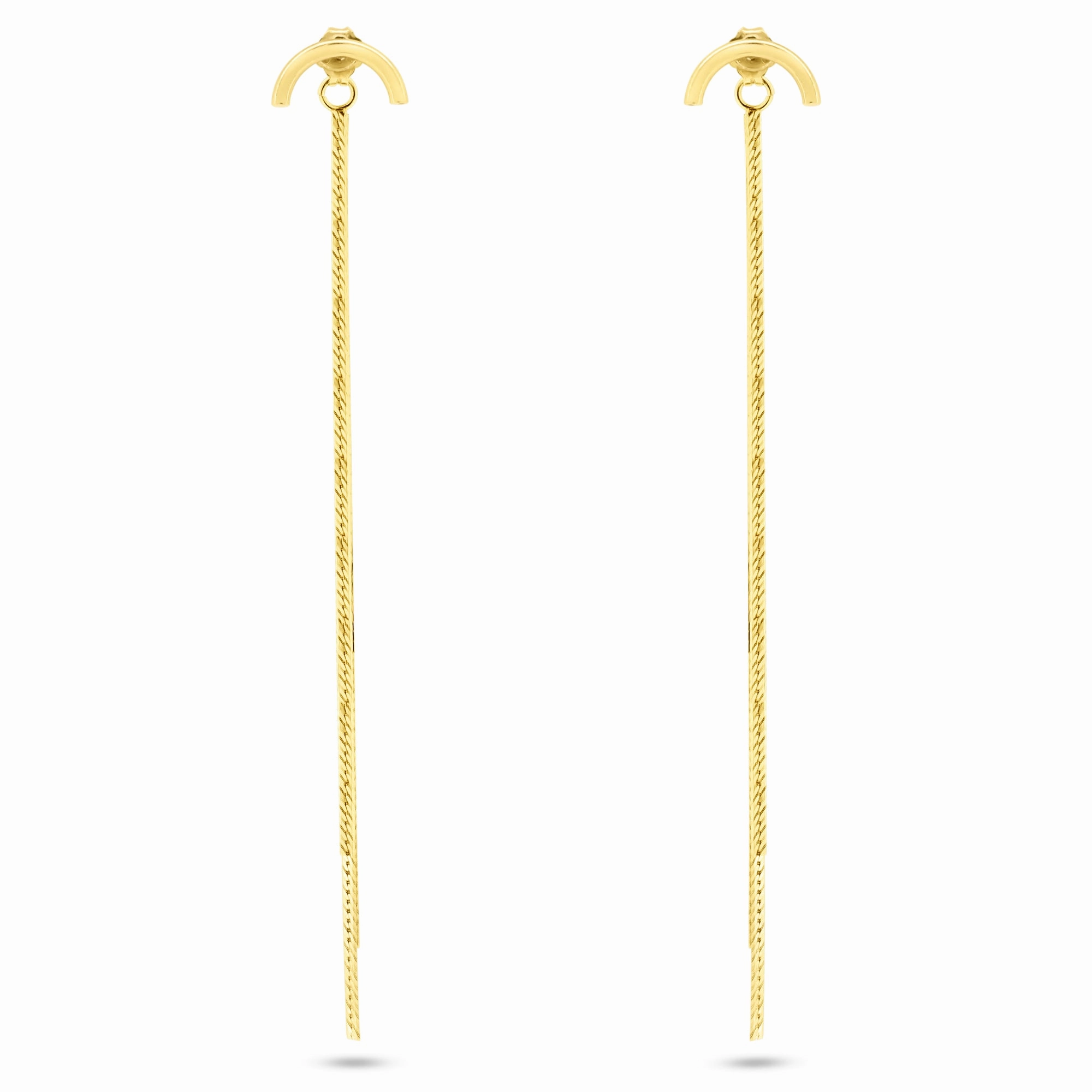 Gold Plated 925 Sterling Silver Multi Herringbone Dangling Crescent Stud Earrings - ECE00066GP
