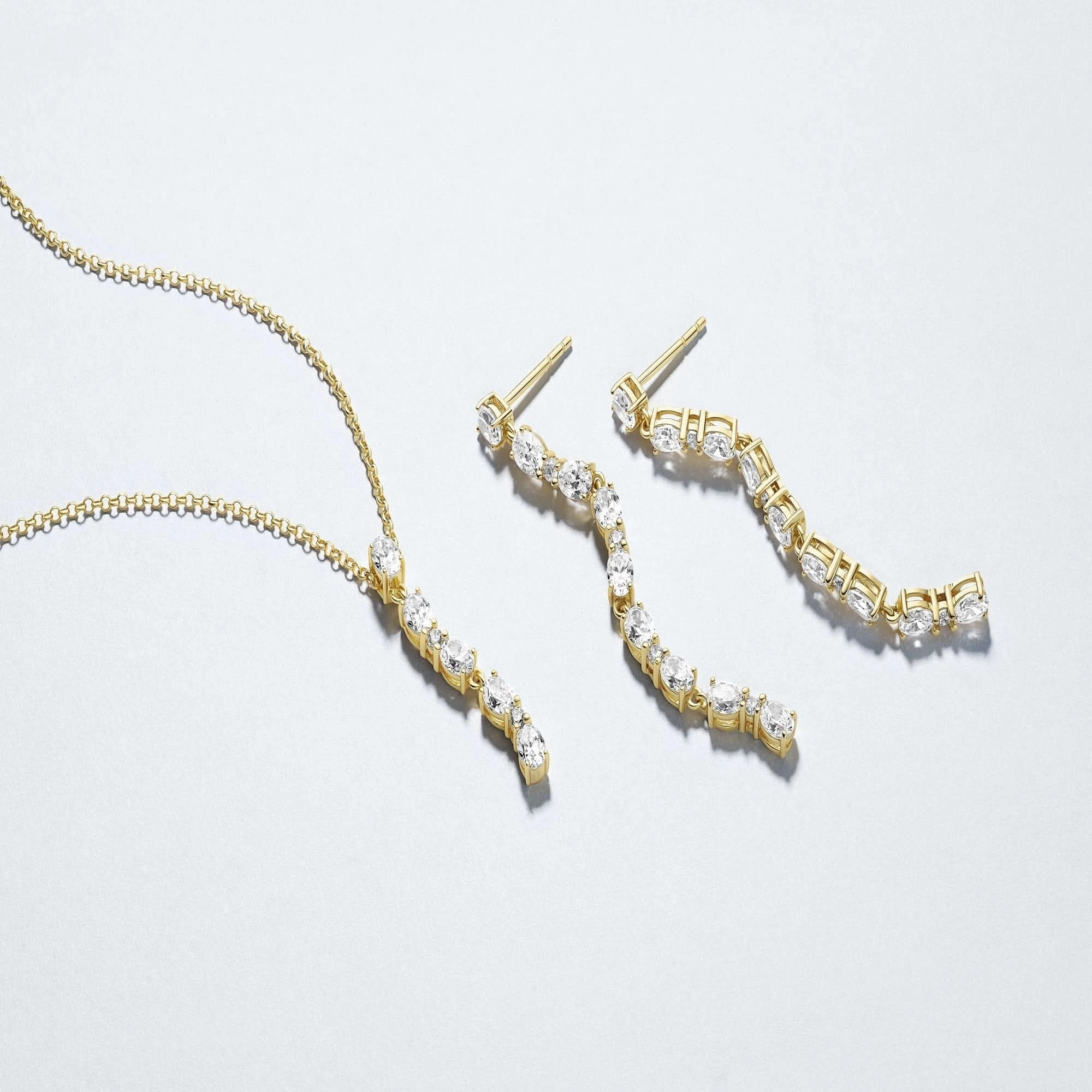 Gold Plated Ellera Ovale Tredici Earrings SJ-E2419-CZ-YG