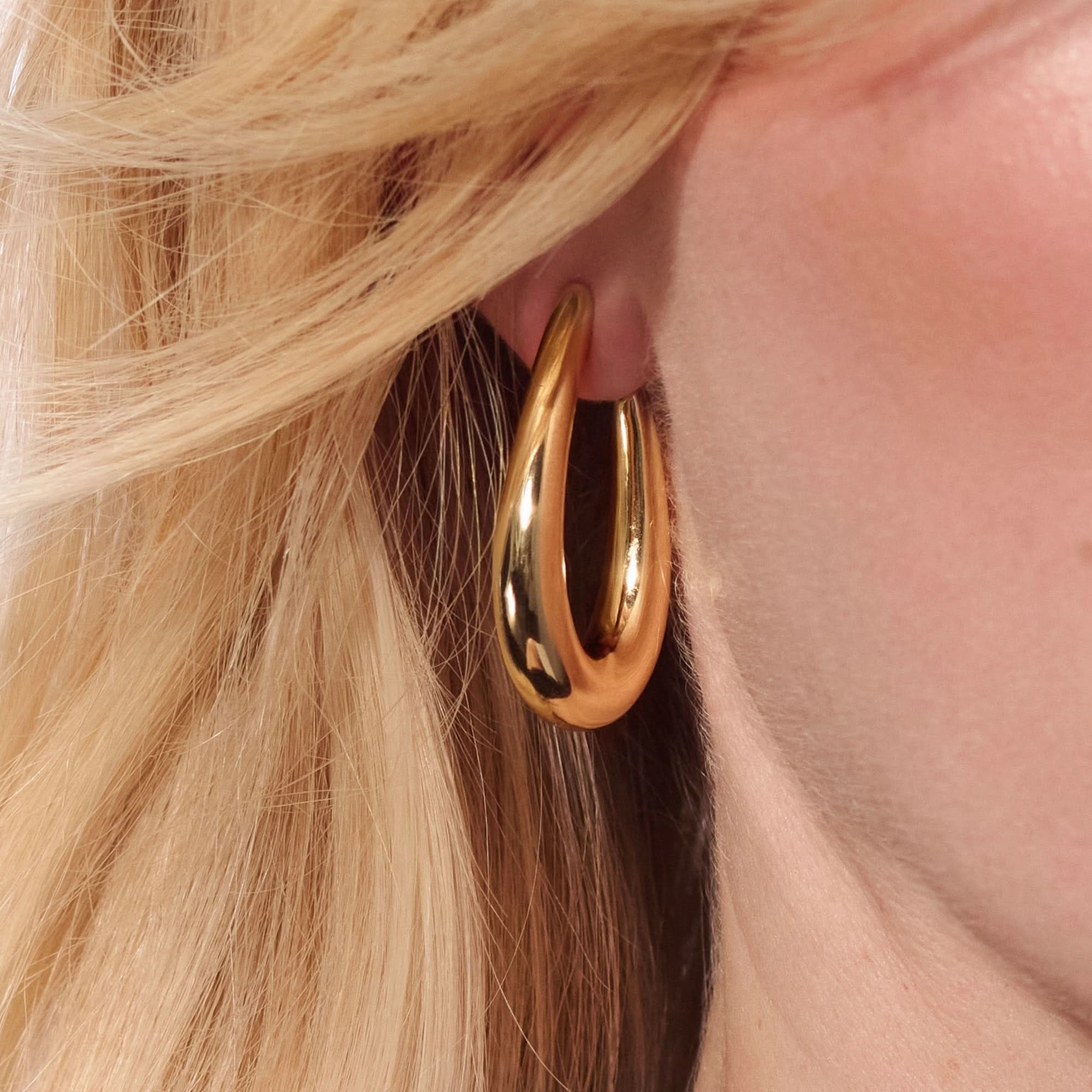 Gold Plated Goccia Pianura Medio Earrings SJ-E2484-YG