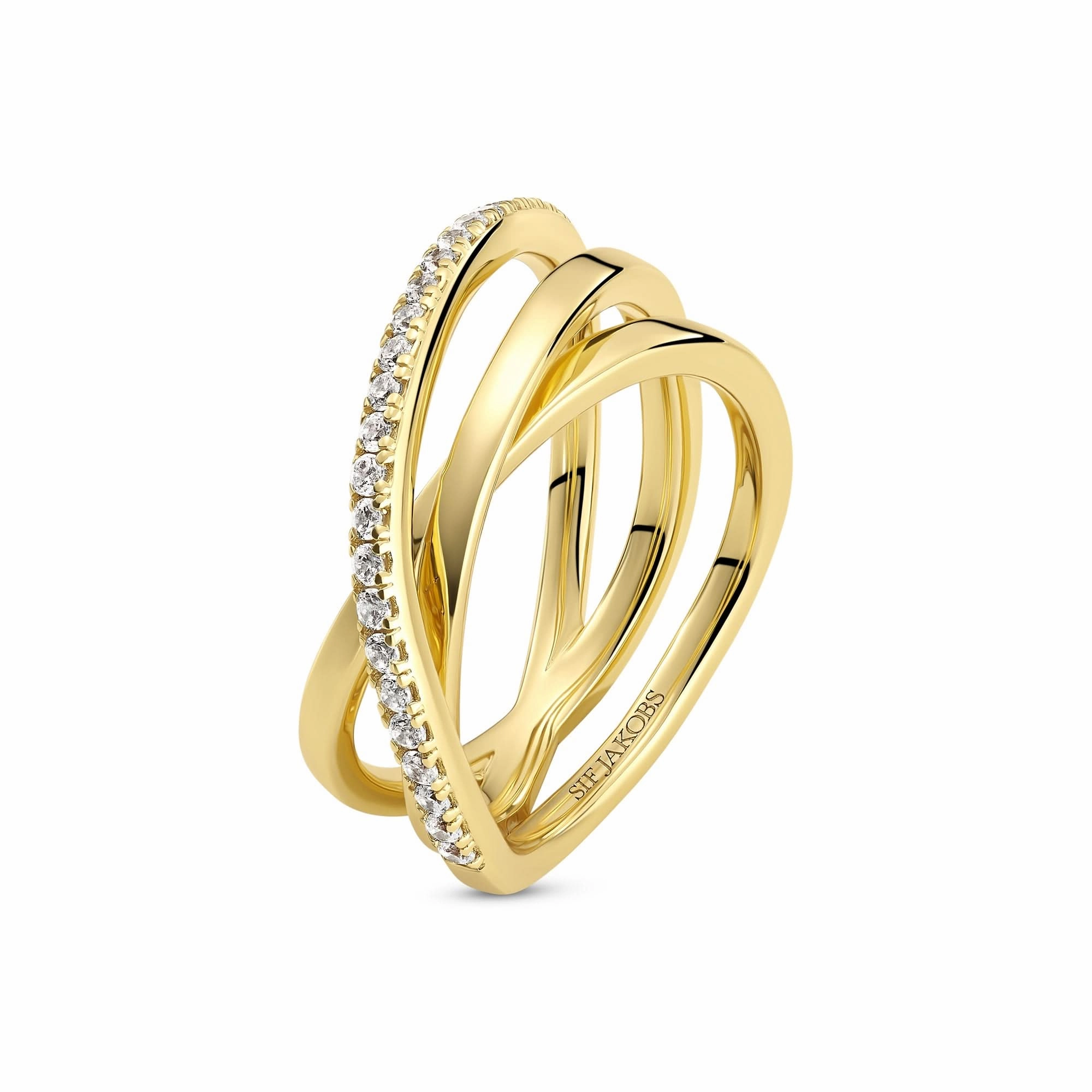 Gold Plated Spirale Ring SJ-R2590-CZ-YG