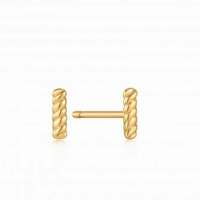 Gold Rope Bar Stud Earrings E036-01G