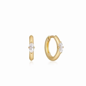 Gold Sparkle Emblem Huggie Hoop Earrings E041-04G-W