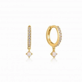Gold Sparkle Kyoto Opal Drop Huggie Hoop Earrings E034-04G