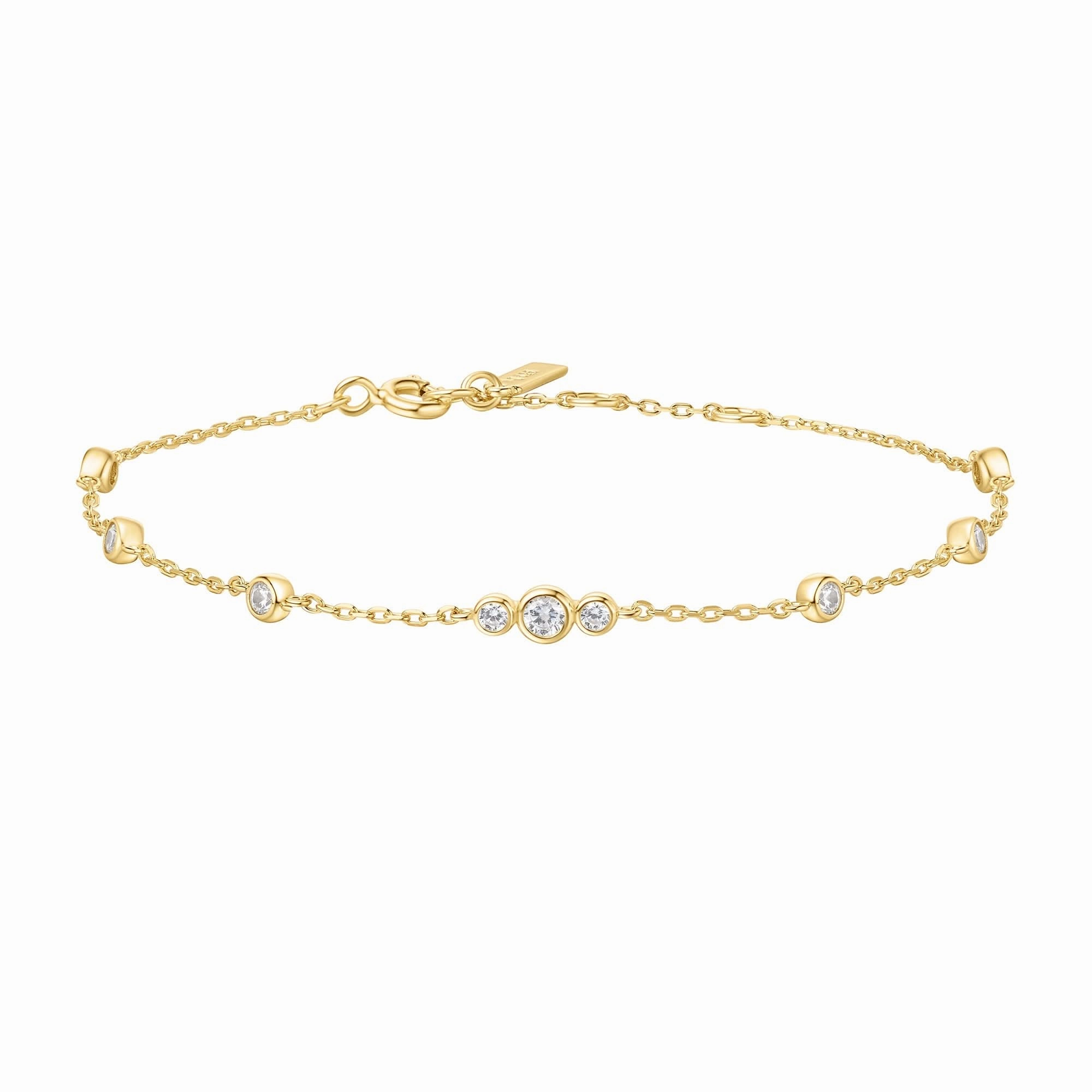 Gold Sparkling Bezel Cubic Zirconia Station Bracelet B065-03G