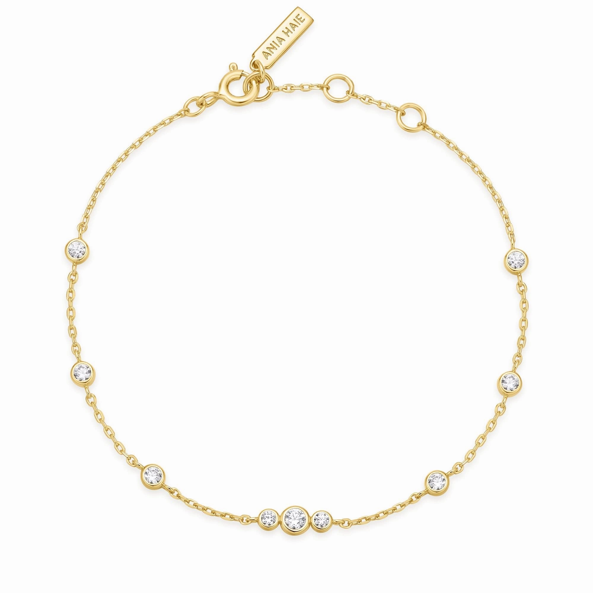 Gold Sparkling Bezel Cubic Zirconia Station Bracelet B065-03G