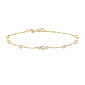 Gold Sparkling Bezel Cubic Zirconia Station Bracelet B065-03G