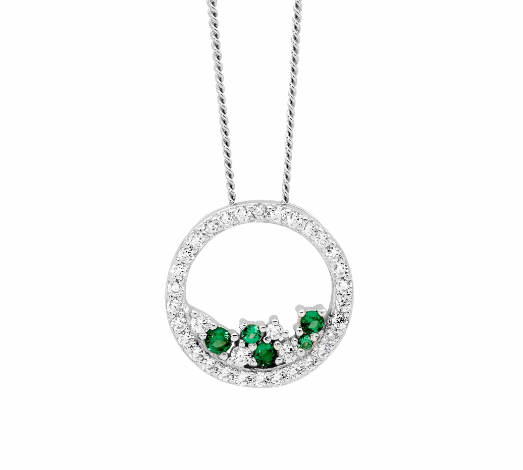 Green & WH CZ Open circle Pendant