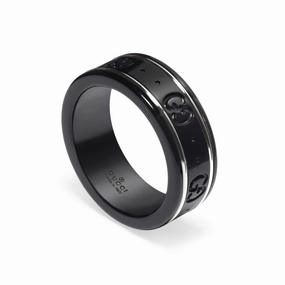 Gucci Icon 18ct White Gold Black Synthetic Corundum Thin Band Ring