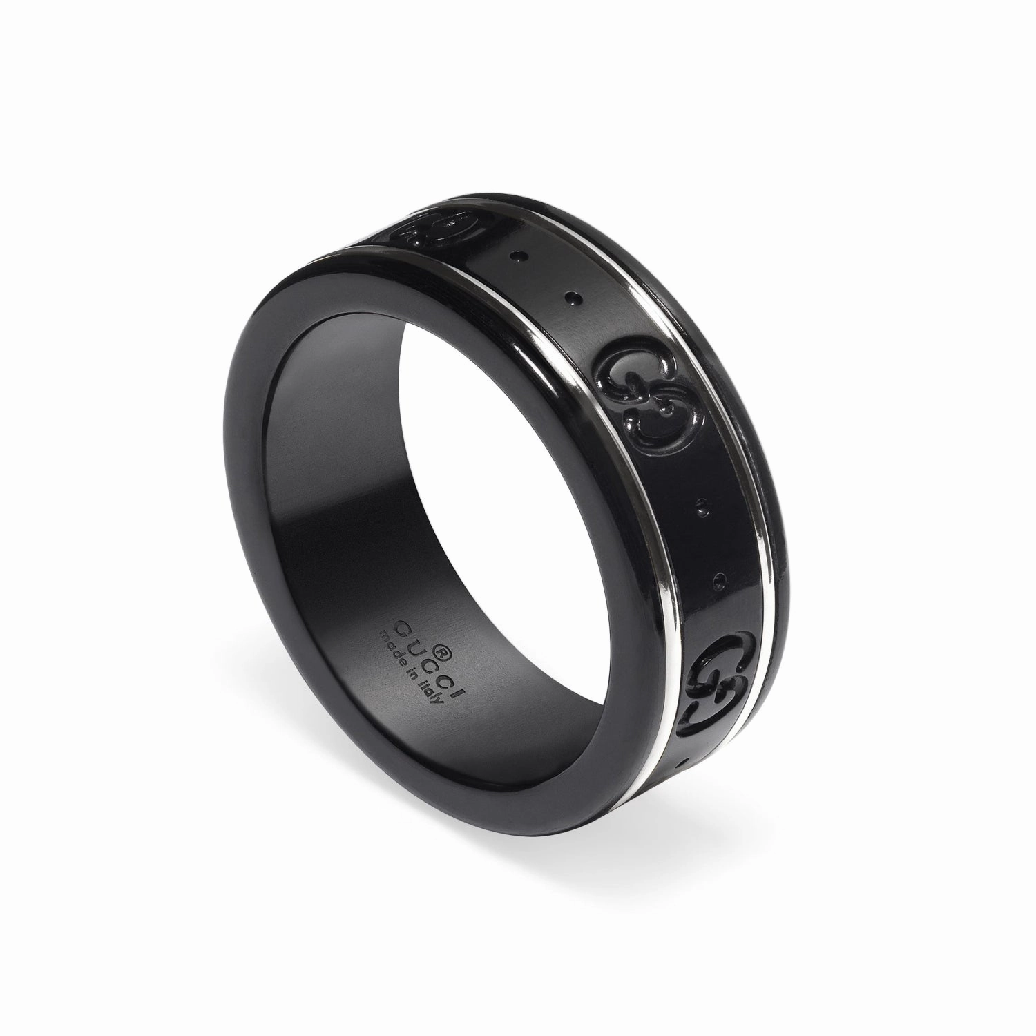 Gucci Icon 18ct White Gold Black Synthetic Corundum Thin Band Ring