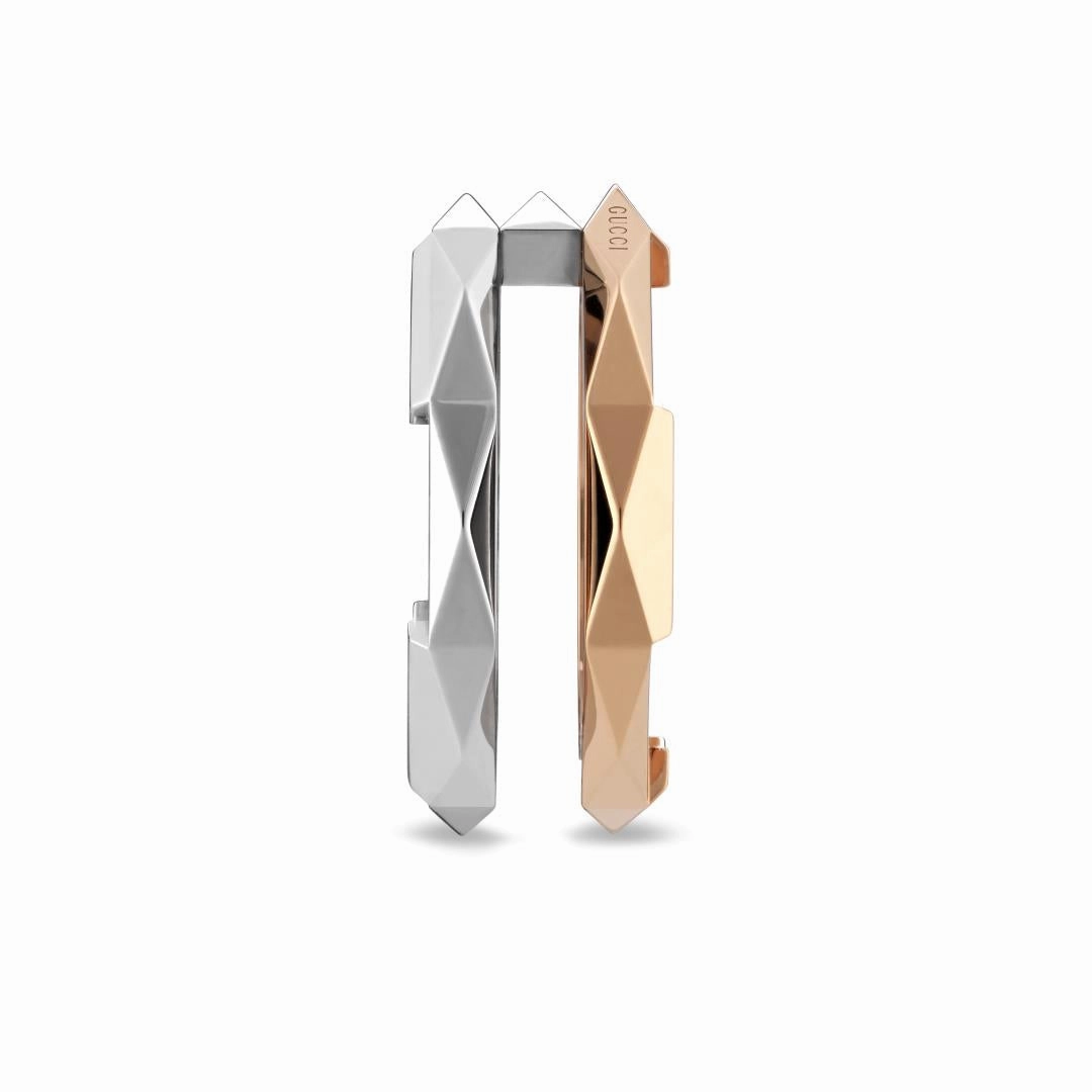 Gucci Link to Love 18ct Rose and White Gold Geometric Studded Double Ring