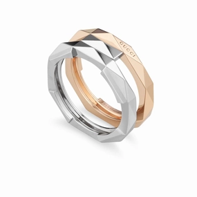 Gucci Link to Love 18ct Rose and White Gold Geometric Studded Double Ring