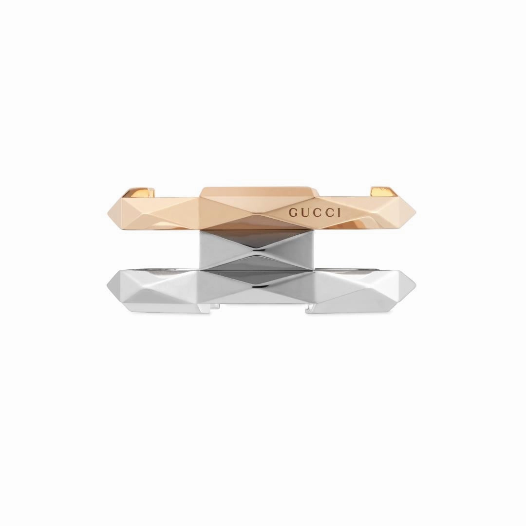 Gucci Link to Love 18ct Rose and White Gold Geometric Studded Double Ring
