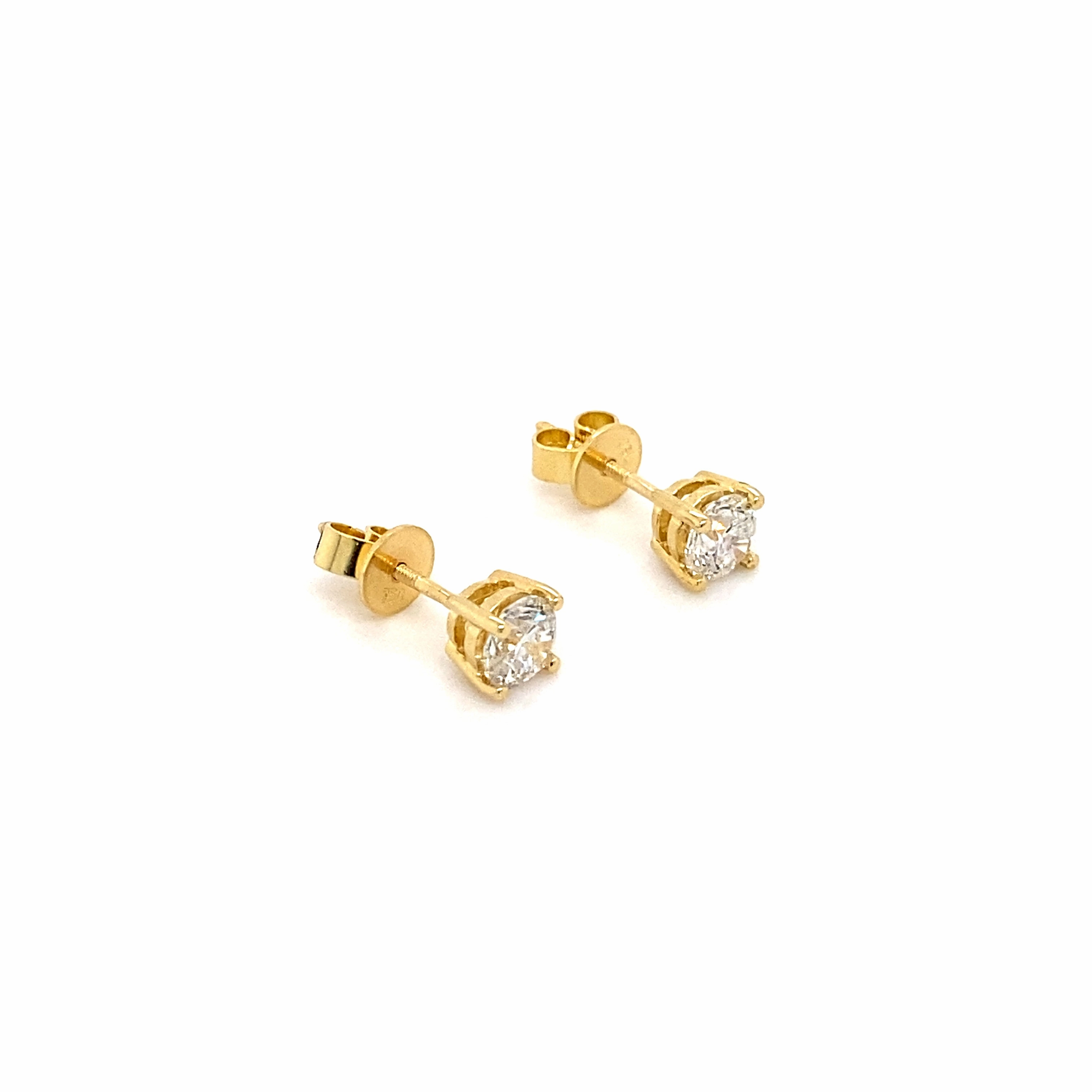 Half Carat Diamond Earrings in Yellow Gold