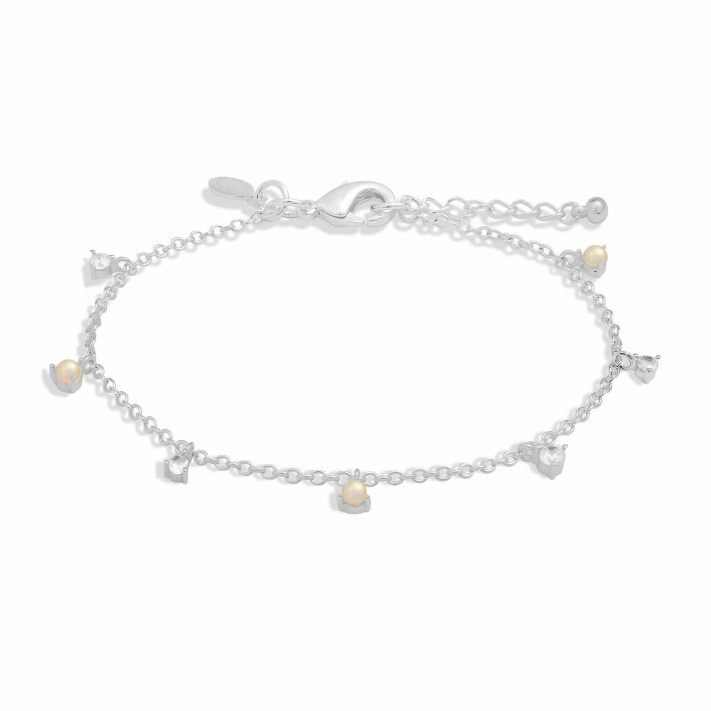 Halo Pearl Cubic Zirconia & Pearl Charms Silver Plated Bracelet 7837
