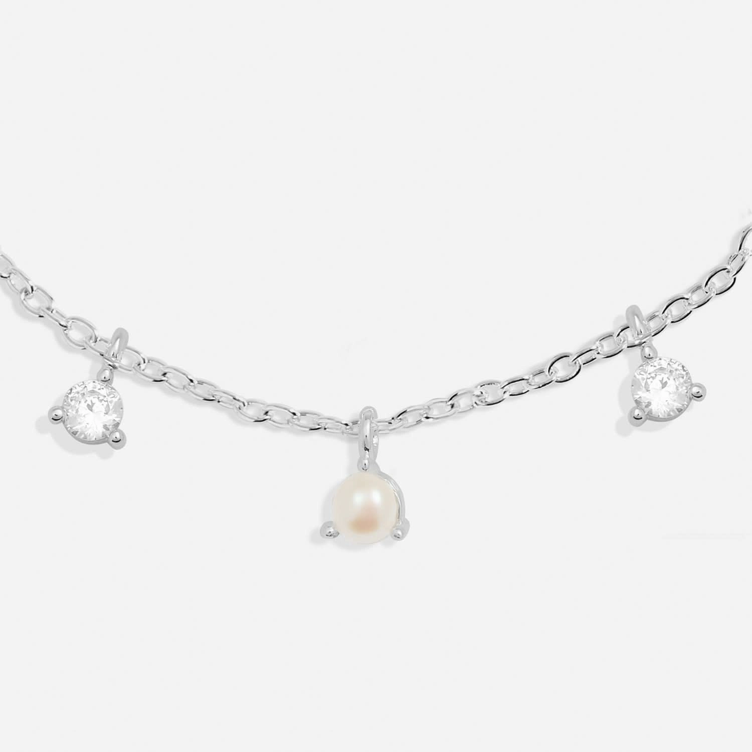 Halo Pearl Cubic Zirconia & Pearl Charms Silver Plated Bracelet 7837