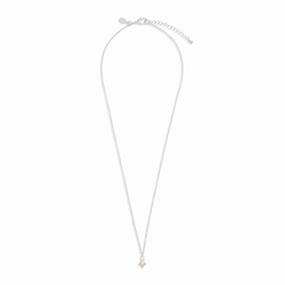 Halo Pearl Cubic Zirconia & Pearl Pendant Silver Plated Necklace 7838