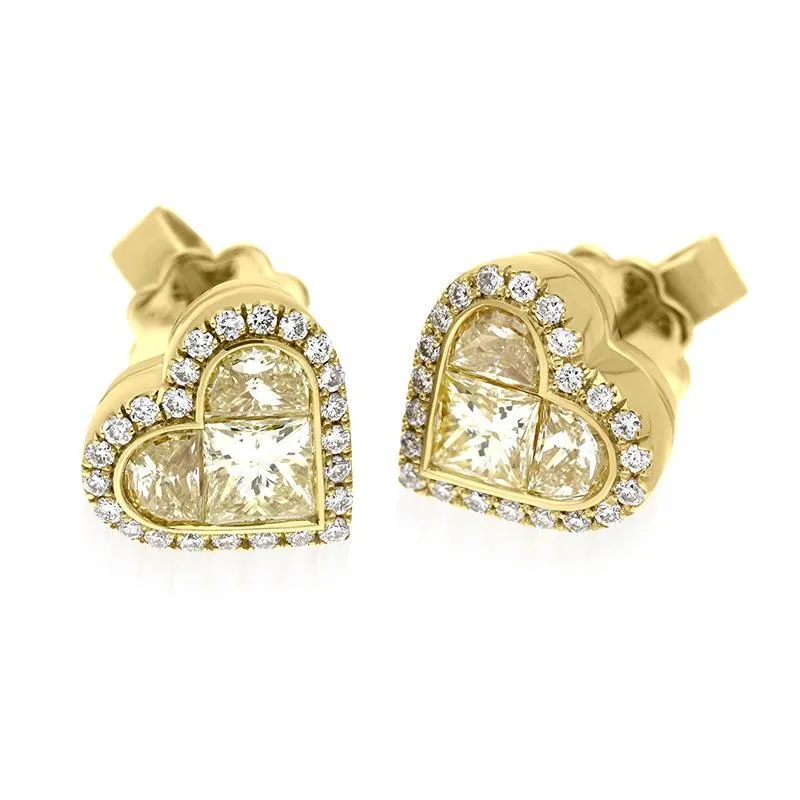 Hans D. Krieger 18ct Yellow Gold 1.19ct Diamond Heart Stud Earrings