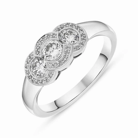 Hans D Krieger 18ct White Gold 0.69ct Diamond Round Trilogy Ring