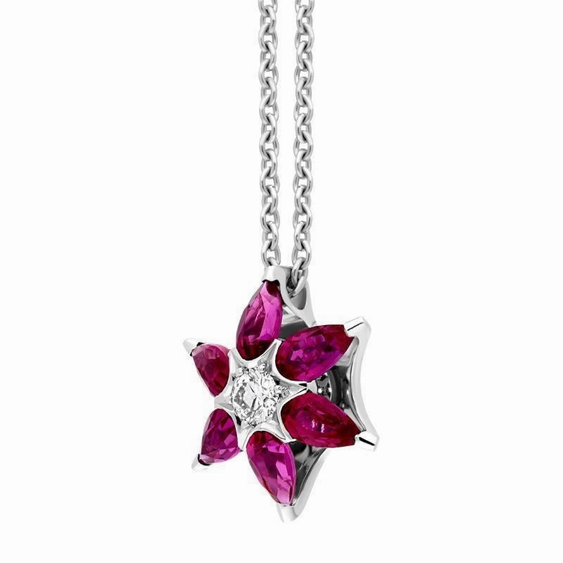 Hans D. Krieger 18ct White Gold 0.91ct Ruby Diamond Flower Necklace