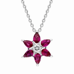 Hans D. Krieger 18ct White Gold 0.91ct Ruby Diamond Flower Necklace