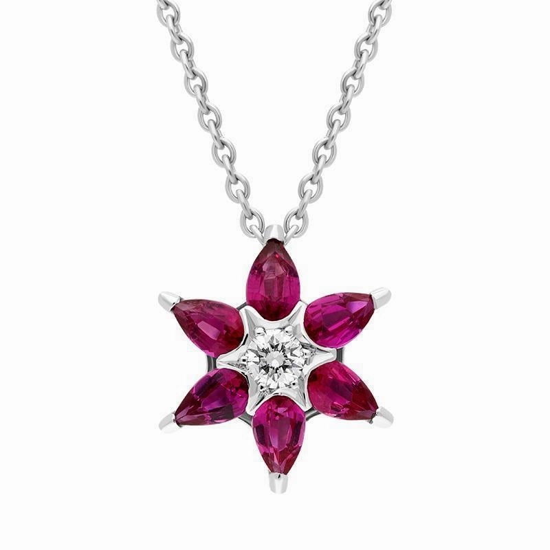 Hans D. Krieger 18ct White Gold 0.91ct Ruby Diamond Flower Necklace