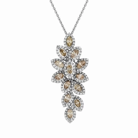 Hans D. Krieger 18ct White Gold Brown and White Diamond Cascading Leaf Necklace