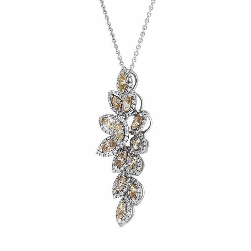 Hans D. Krieger 18ct White Gold Brown and White Diamond Cascading Leaf Necklace