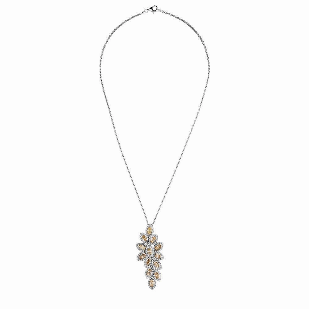 Hans D. Krieger 18ct White Gold Brown and White Diamond Cascading Leaf Necklace