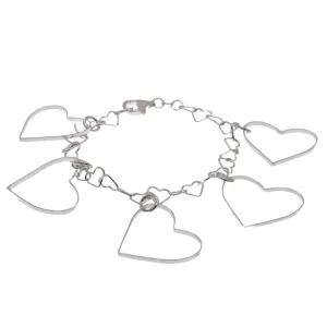 High Polish 925 Sterling Silver Multi Heart Link Bracelet- SPB00025