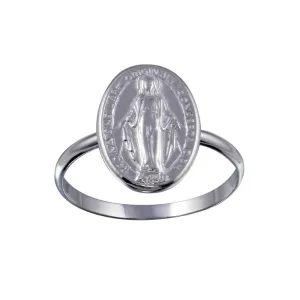 High Polished 925 Sterling Silver Mary Medallion Ring - SOR00026