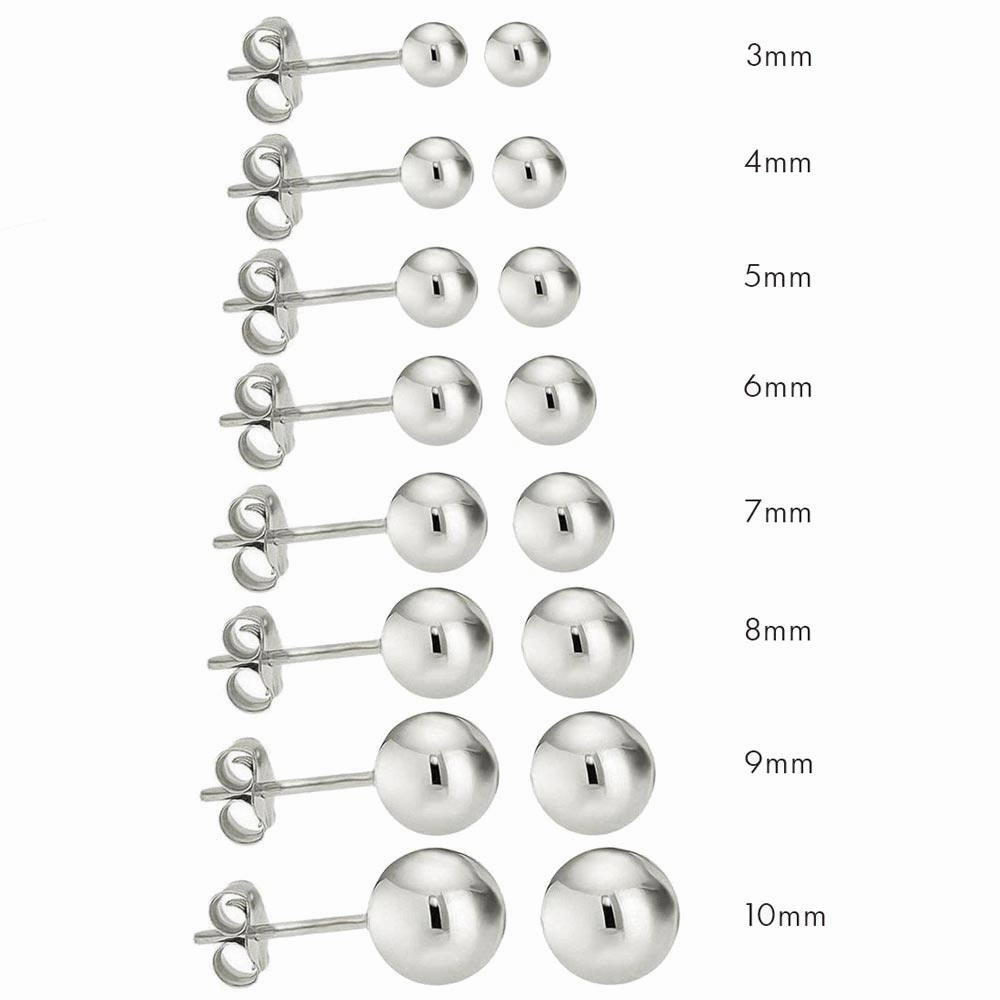 High Polished 925 Sterling Silver Bead Stud Earrings - BD-STUD-SL