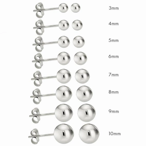 High Polished 925 Sterling Silver Bead Stud Earrings - BD-STUD-SL