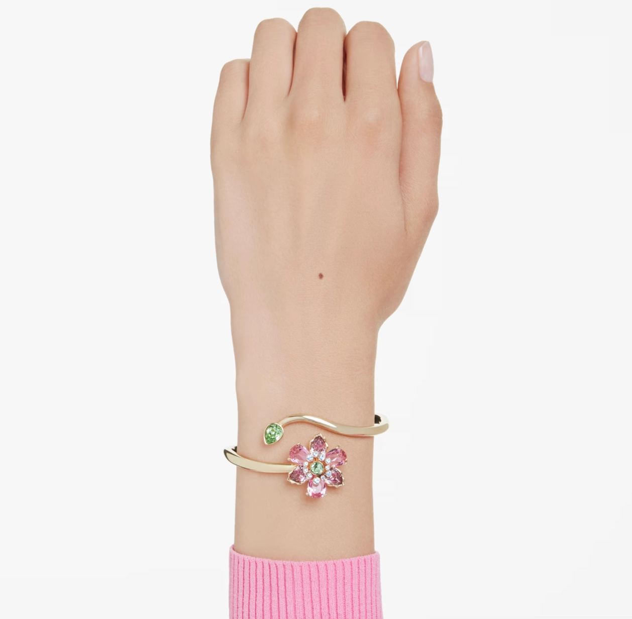 Idyllia Mixed Cuts Flower Multicoloured Gold Bangle