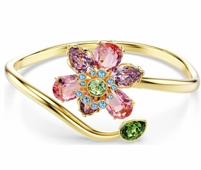 Idyllia Mixed Cuts Flower Multicoloured Gold Bangle