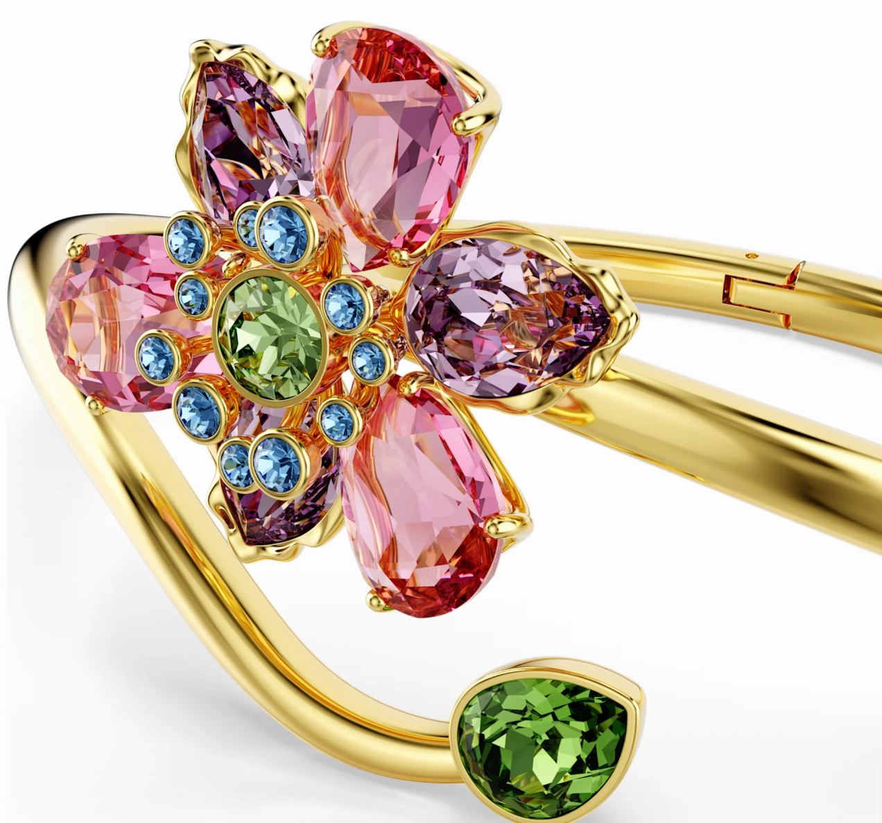 Idyllia Mixed Cuts Flower Multicoloured Gold Bangle