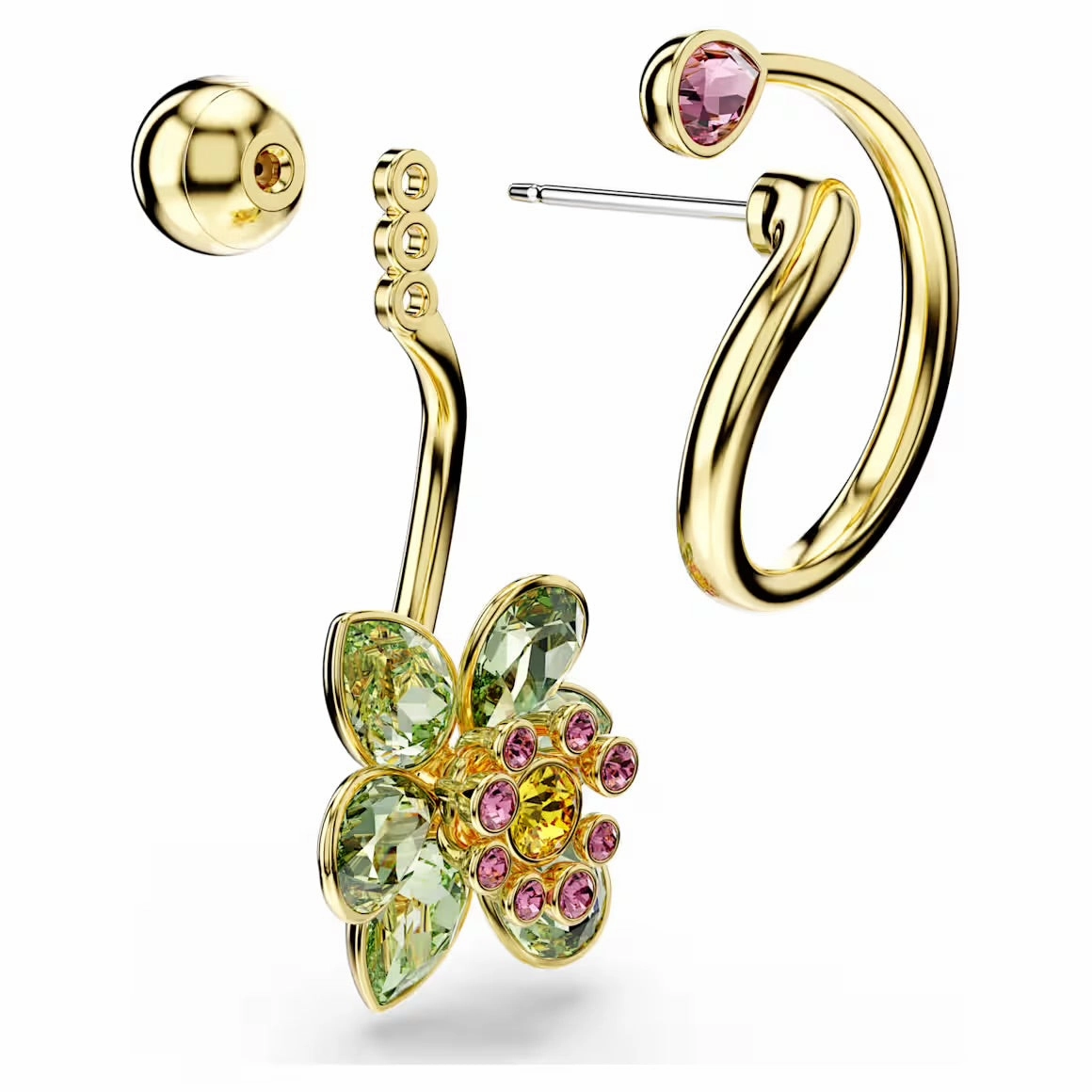 Idyllic Asymmterical Multicoloured Flower Mixed Cuts Gold Drop Earrngs